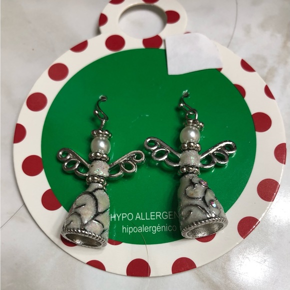 Iridescent-Sparkle Snow Angel Faux-Pearl Dangle Earrings - Picture 3 of 5